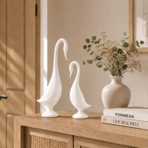 Swan Showpiece Set for Home Decor, 3D Printed Matte Finish Decorative Swan Couple Figurines for Living Room, Bedroom, TV Table, Shelf Decor Lucky Statue for Housewarming Gift (White)