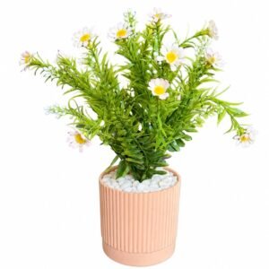 Green Valley Decor Artificial Flower Plant with Ceramic Pot, White Daisy Floral Arrangement for Home, Office, Tabletop, Living Room & Indoor Decoration