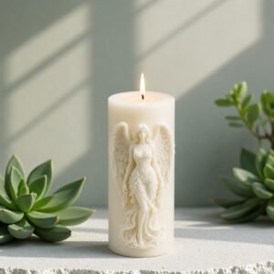Decorative Sculpted Soy Wax Candle with Artistic 3D Design, Unscented Long Burning Decorative Candle for Home Décor, Living Room, Bedroom, Meditation, Festival Decoration & Gift (Angle Pillar)