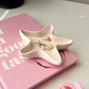 Kitty Cat®Concrete Jewelry Tray Trinket Dish, Decorative Star Fish Vanity Key Tray for Women – Cute Jewelry Plate, Ring Holder, Aesthetic Room Decor, White, Perfect for Birthday (13.5x13cm) (Starfish)