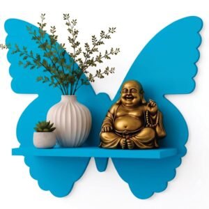 Wooden wall Shelves for Living Room | Floating Shelf for Wall | Wall Mounted Shelves for Bathroom | Butterfly wall Mount Book Shelves for Kids Room | Blue,22 cm xx 11 cm (Pack of 1)