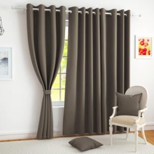 Story@Home 100% True Blackout Door Curtains 7 Feet Set of 2, Tan Beige