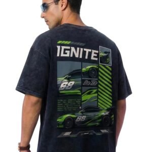 Veirdo® Heavy GSM Pure Cotton Men's Graphic Print Oversized Fit Half Sleeve Round Neck Cotton Acid Wash Print T-Shirt in Different Colors with Sizes ranging from S to 2XL.
