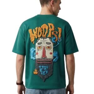 Veirdo Men’s Oversized T-Shirt | 240 GSM | Pure Cotton | Drop Shoulder | Round Neck | Half Sleeve Graphic Puff Print | Summer Casual Streetwear Loose Fit Tee