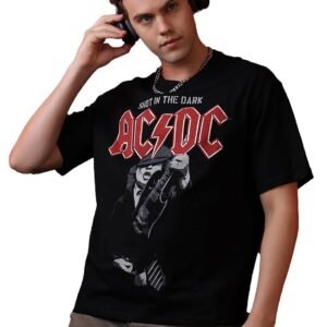 Free Authority Official ACDC Shot in THE Dark Graphic Printed Men’s Oversized Fit T-Shirt | Pure Cotton Casual Round Neck Half Sleeves Hip Hop Tee