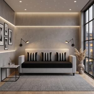 Alvaro Stylewood 3 Seater Velvet Fabric Sofa for Living Room, Premium Upholstered Couch with Soft Cushions, Modern Wooden Frame Sofa for Home, Office & Apartment - Black & Light Grey