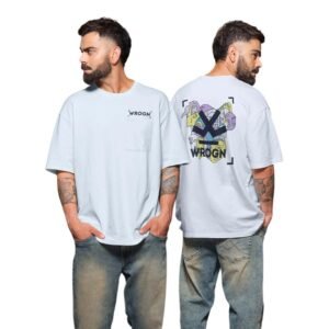 WROGN Men's 220 GSM Pure Cotton Terry T-Shirt | Front & Back Graphic Print | Oversized Fit